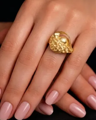 Golden Crescent Textured Ring