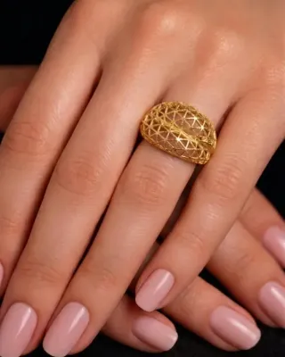 Golden Geometric Wave Ring