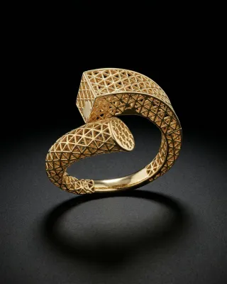 Golden Twin Square Statement Ring